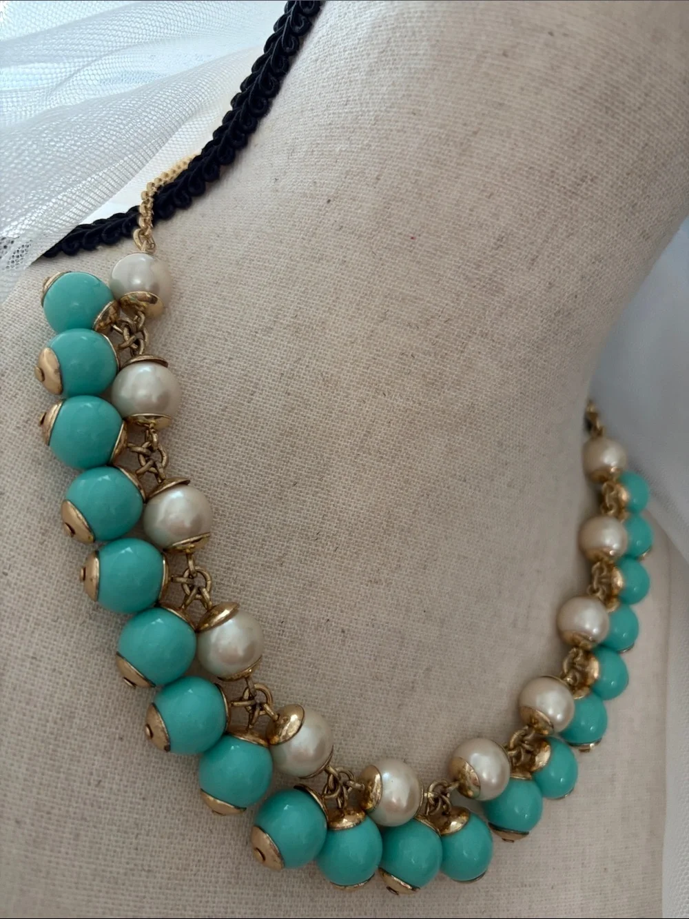 J. Crew Turquoise and Pearl Cluster Necklace